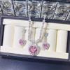 Elegant Pink Heart Zircon Necklace Set with Earring Ring Fashion Jewelry for Women