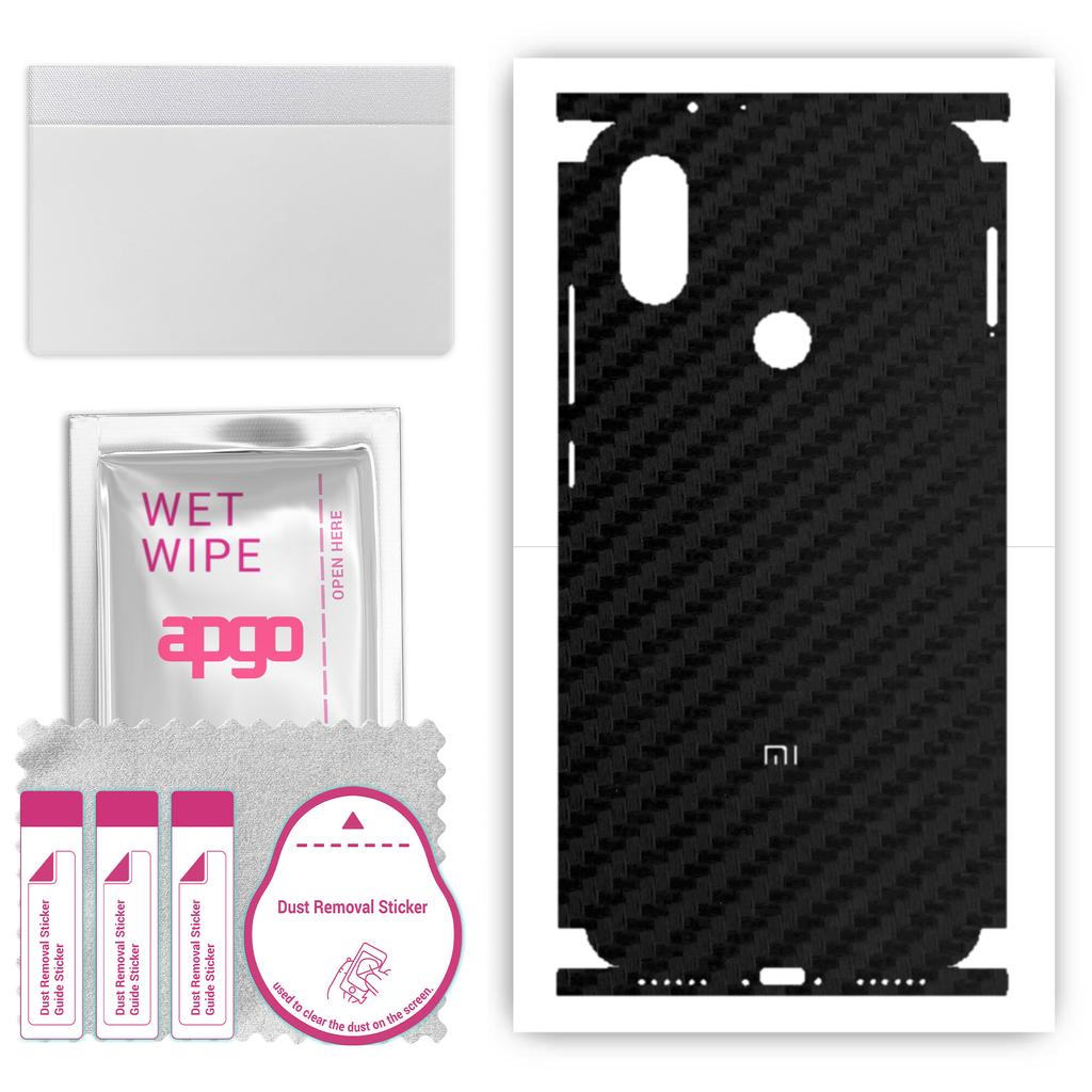 apgo Xiaomi Mi A2 kompatibilis bőrvédő matrica a hátoldalra+oldalra (Mi 6X), Teljes csomagolású fólia, fólia, vinil - mintás szénfekete