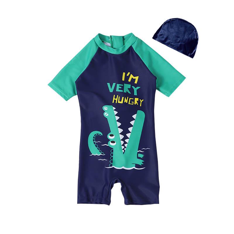 Boys' Dinosaur Sun Protection One-Piece Swimsuit (Small/Medium, Quick-Dry)