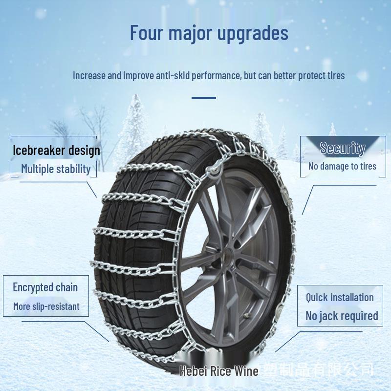 Universal Anti-Skid Thickened Snow Chains for Cars & SUVs - Tire Safe, Winter Ice Breaking & Emergency Extrication Solution