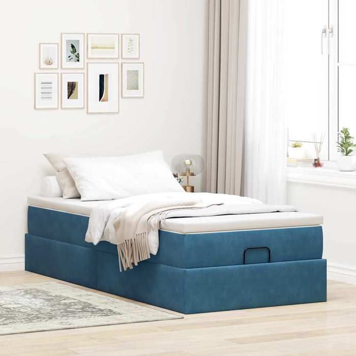 Maison Exclusive - Cadre de lit ottoman avec matelas bleu foncé 80x200 cm velours
