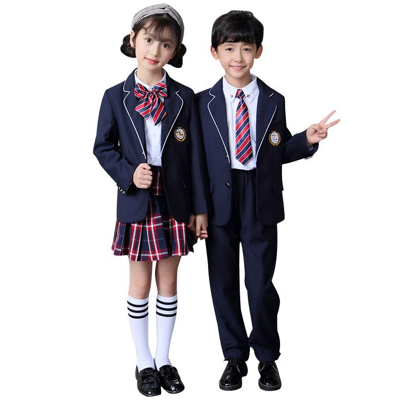 Spring & Autumn British-Style School Uniform Set - Children's Academy Blazer, Class, and Kindergarten Uniform, 4-Piece.