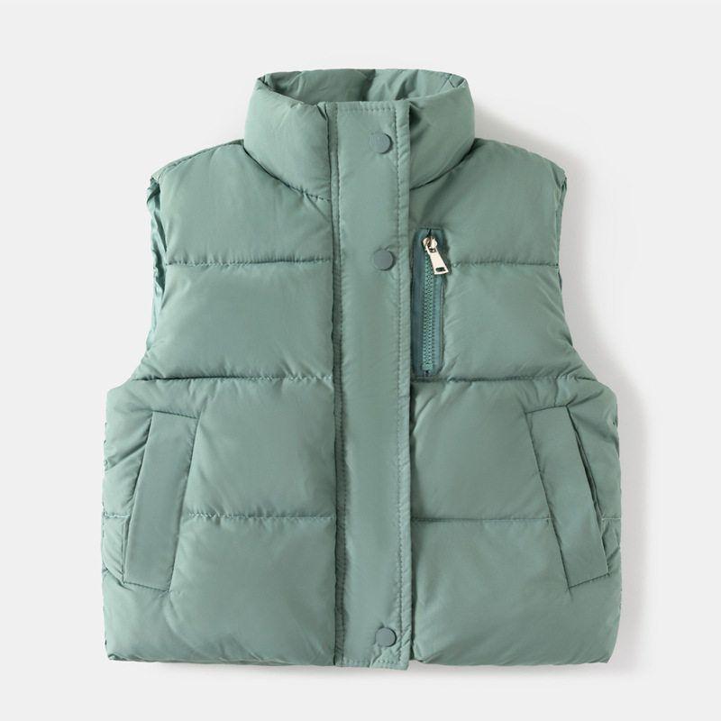 Boy's Zipper Shirt Sleeveless Cotton Coat Solid Color Coat Vest