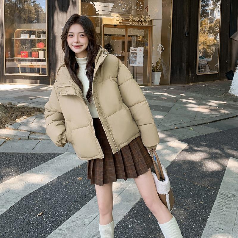 Real Leather Short Down Cotton Clothes Women's Winter Wind Loose and Thin Thickened Small Bread Clothes Cotton