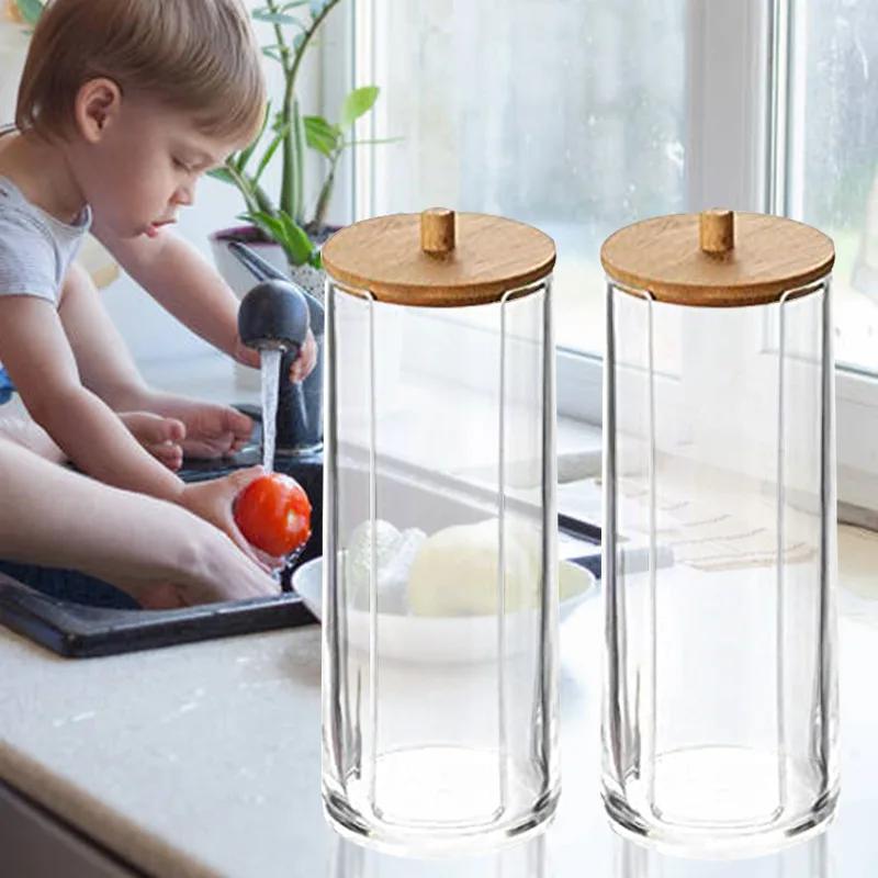 New Makeup Cotton Pad Organizer Storage Box For Cotton Swabs Rod Cosmetics Jewelry Bathroom Qtip Container with Bamboo Lid