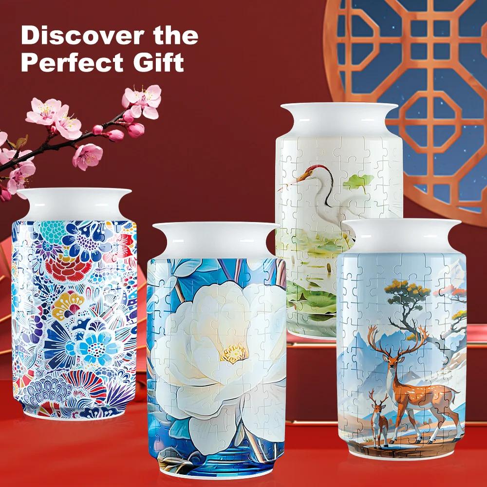 Non-Toxic 3D Flower Vase Puzzle Panda Porcelain Design Made Plastic Home Decoration And Flower Arrangement Housewarming Kids Toys Gifts