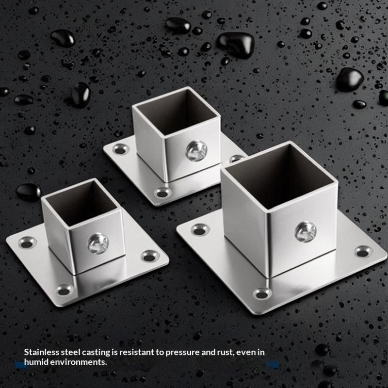 1/2 Sets, Heavy-duty Flange Base; Square Tube Connector Fits 25/30/35mm Dia. Tubes; Stainless Steel Elbow Joint Rail Clamps