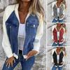 Fall Winter Women Jacket Color Matching Zip-up Pockets Cardigan Long Sleeves Patchwork Raglan Shoulder Turn-down Collar Casual Daily Wear Coat