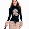 Spring and Autumn Women's Fashion Dog Print Plush Cuffs Long Sleeved T-shirt