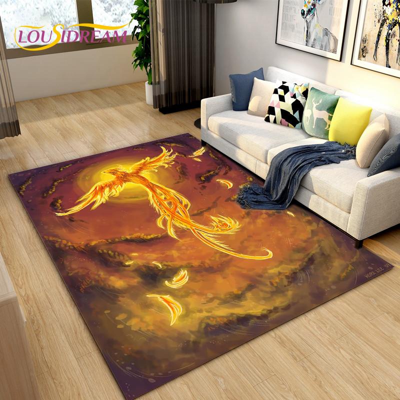 3D Phoenix Bird Area Rug Large,Carpet Rug for Living Room Bedroom Sofa Decoration,Kitchen Bathroom Non-slip Floor Mat  alfombra