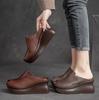 Fashion 7CM Wedges Heel Slippers Women Summer Slip On Fish Mouth Cow Genuine Leather Slippers Height Increasing Platform Casual Slides