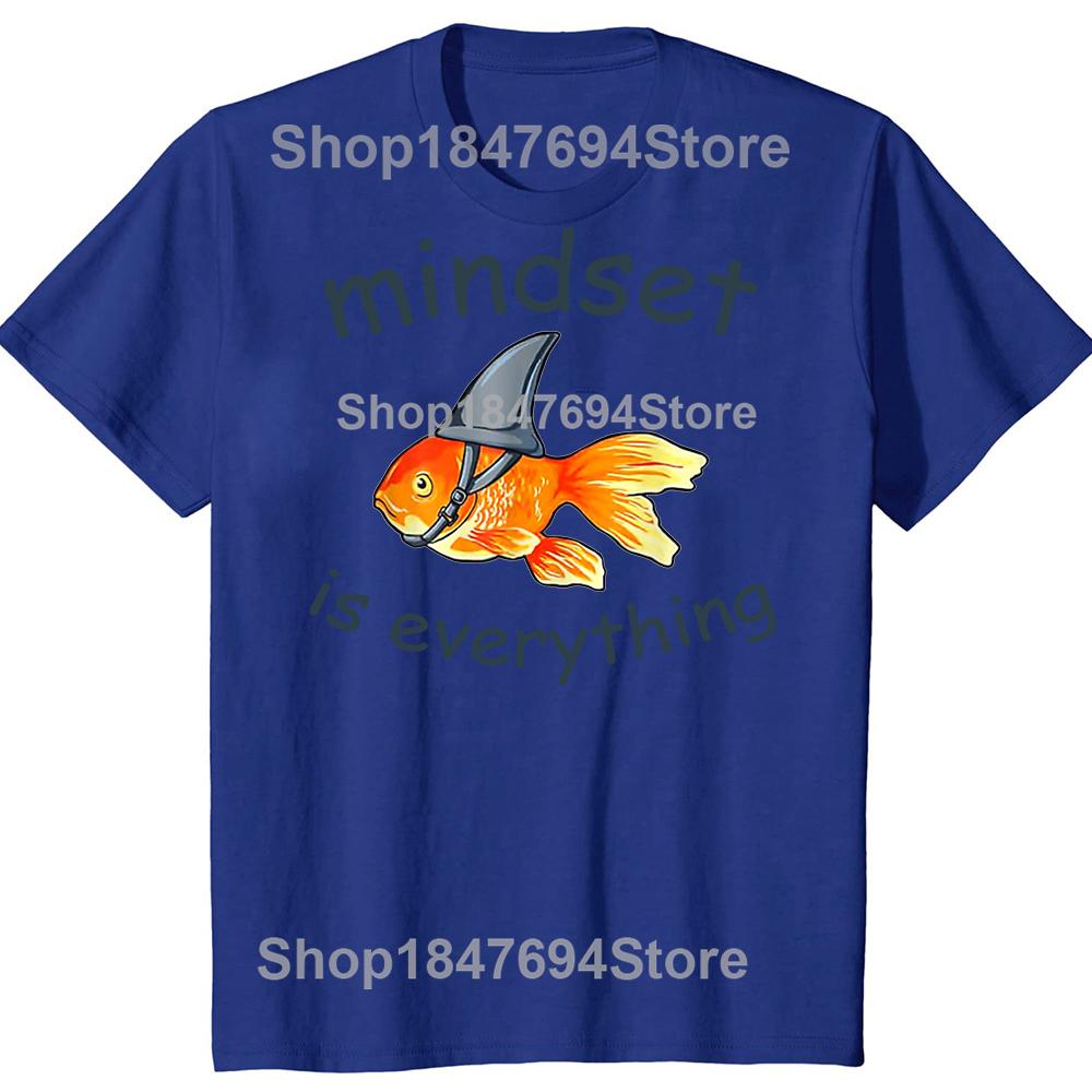 Funny Everything Is Mindset Shark Fin Goldfish Vintage 100% Cotton T-shirt Men Fashion Tshirt Loose Oversized Streetwear T Shirt