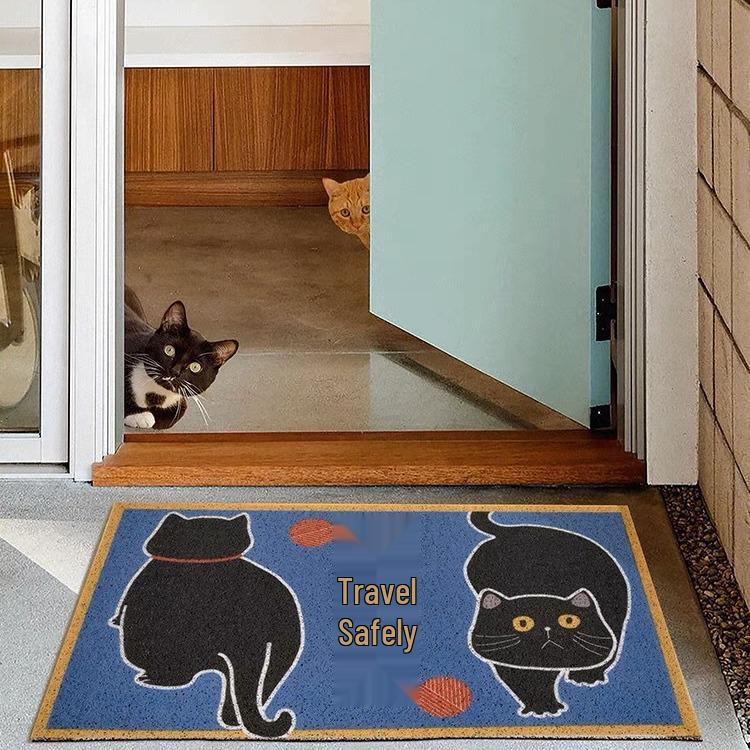 Cartoon Lucky Cat Dirt-Resistant Entrance Door Mat, Easy-Clean Silk Loop Foot Pad for Mud & Dust.