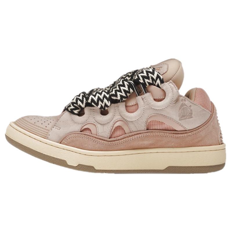 Leather Splicing LaceUp Curb Sports Casual Shoes Retro Board Shoes Men'S And Women'S Dad Shoes