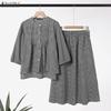 ZANZEA Women 3/4 Sleeve Blouse and Long Skirts Plaid Print Two Piece Suit Sets