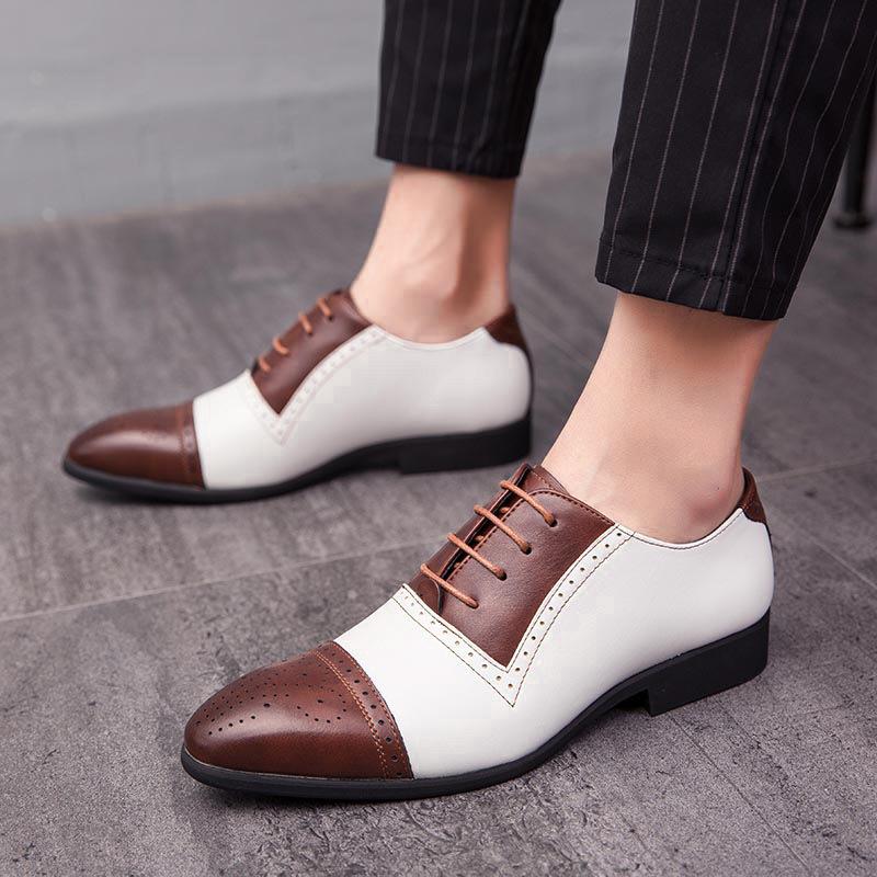 Large Size New Leather Shoes, Block Color-block Carved Versatile British Business Formal Wear Men's Shoes
