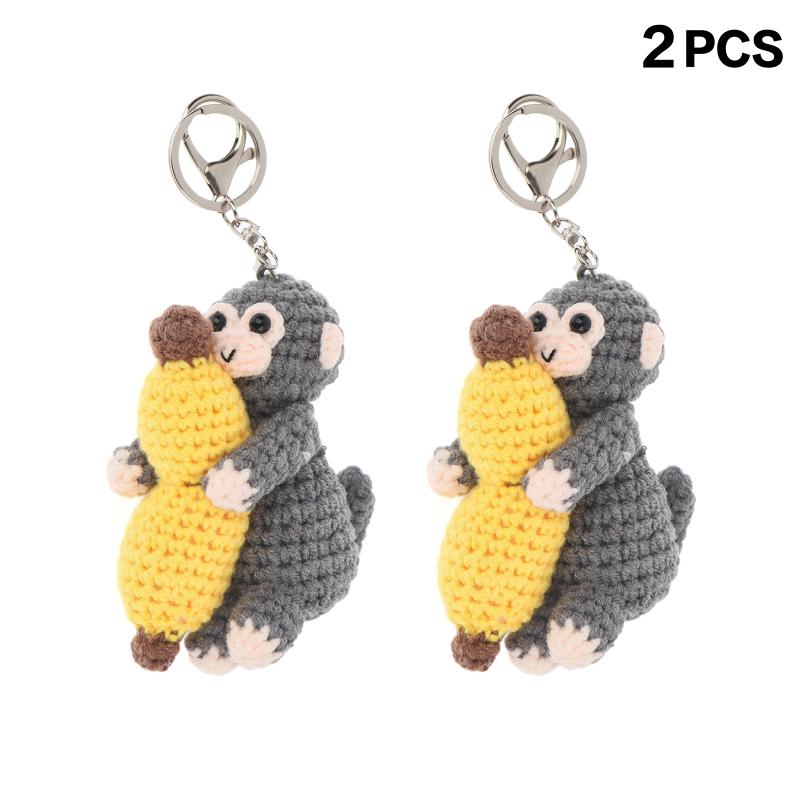 Cute Crochet Monkey Banana Keychain Handmade Knitted Animal Bag Charm Backpack Pendant Key Holder Lovely Gifts