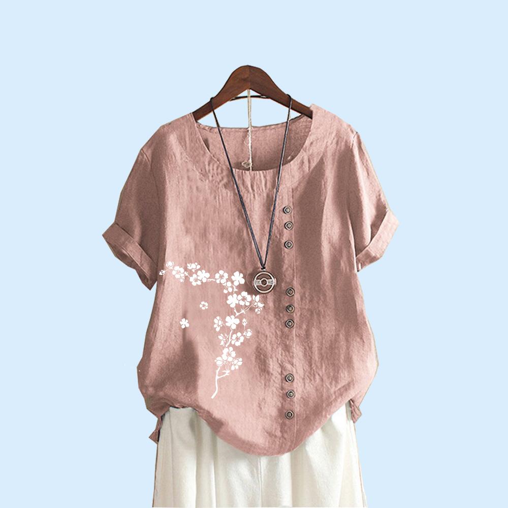 Women Fashion Round Collar Print Short Sleeve Top Casual Summer T-shirt Ladies Loose Plus Size Blouses