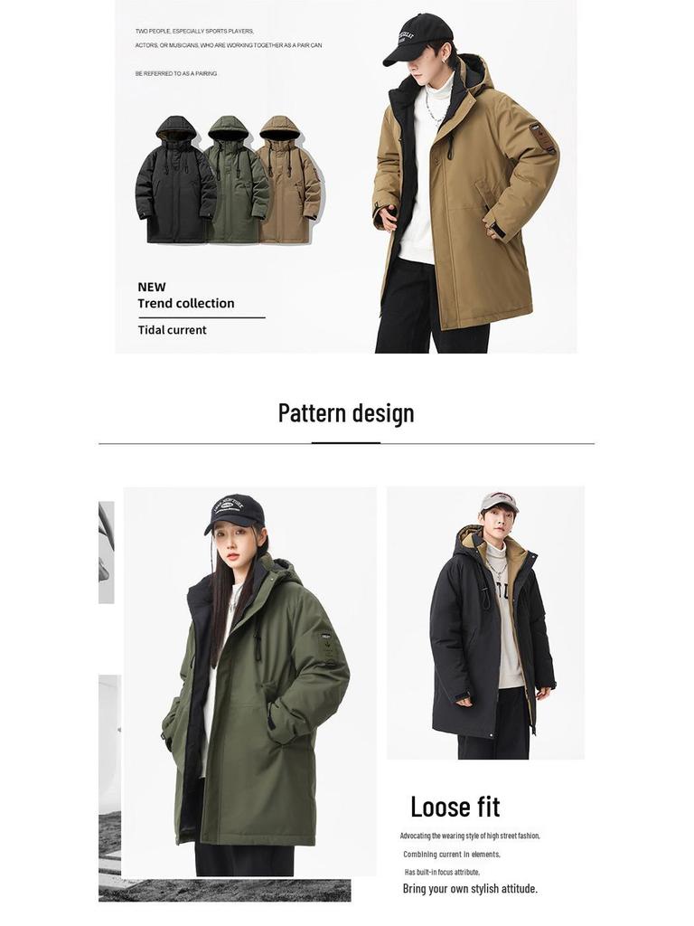 Men's Winter 2025 Hooded Mid-Length Cotton Jacket - Thick, Warm, Trendy Outdoor Coat