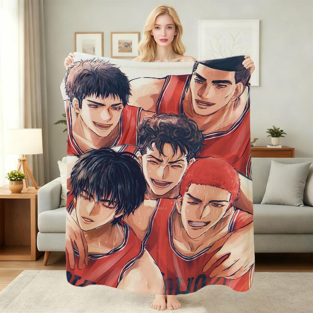Slam Dunk Anime Basketball Heroes Pattern Flannel Blanket Machine Washable Fleece Blanket For Camping Picnic Home Party Decor New Year Gift