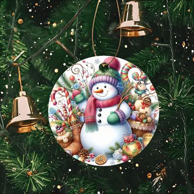 Cute Snowman with Candy Cane and Pine Cones Acrylic Christmas Tree Ornament Festive Winter Holiday Decoration Hanging Ornament Home Decor Gift