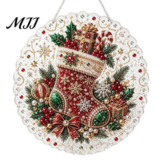 Unique Christmas Craft Gifts DIY Sun Catcher Kit, Faux Pearl Art Hanging Ornament, Santa Claus Artistic Projects for Beginners Xmas Tree Kit