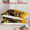 3pcs Golden Bedding Set Butterfly Flowers 3D Printed Cozy Duvet Cover King Queen Twin Size Birthday Gift for Adult Bedroom Decor
