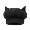 Cute Cat Ear Octagonal Hat, British Retro Wool Beret, Women's Solid Color Trendy Painter Hat
