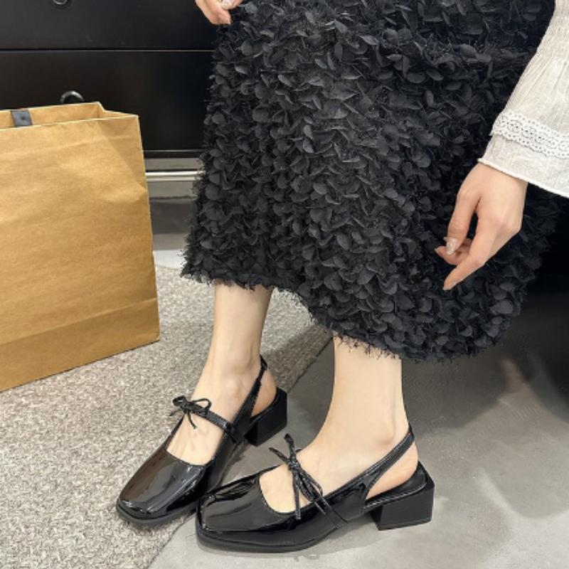 

Fashion New Sandals Women Low-Heeled Shoes with Strap Low-heeled Rome Slides Fabric PU Rubber Patent Hoof Leather Sandals Women Low- 35 чёрный