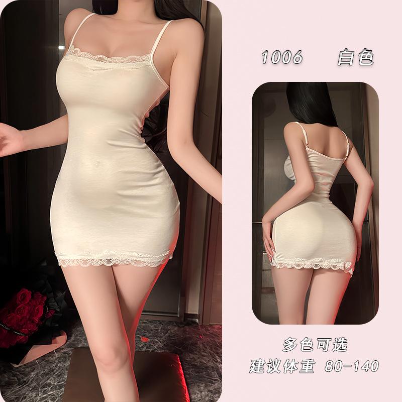 

New suspender nightdress sexy lace women s nightgown sexy pure desire style solid color loungewear set Recommended weight【40-70kg】 белый