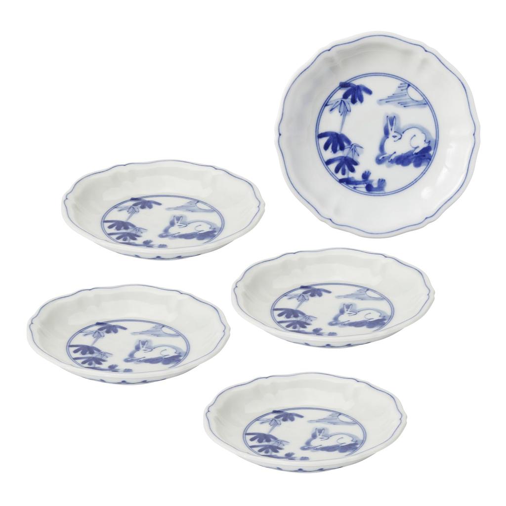 Mino ware small plates and soy sauce set of approximately 12cm in microwave and dishwasher bamboo rabbit made in product number dishes, 5, diameter,