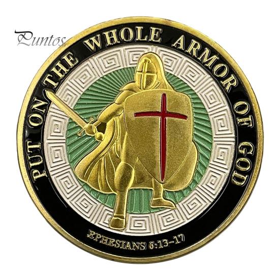 Armor of God Coin 1.57" Diameter Metal Souvenir Coin Put on The Whole Armor of God Double-Sided Armored Soldier Challenge Coin for Military Church