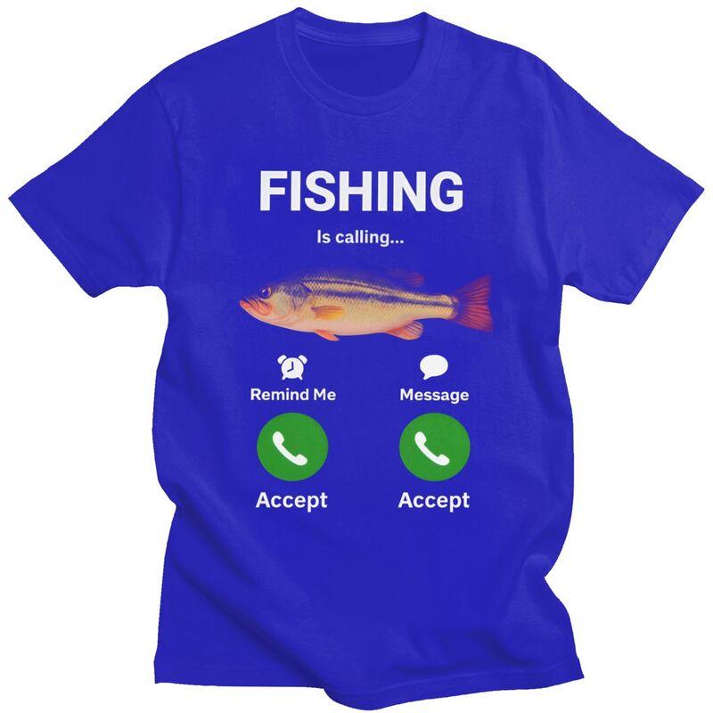 Cool Fishing Is Calling T Shirt Men 100 Cotton Tshirt Angler Fishman Lover Tee Tops Fashion Tshirt For Husband Boyfriend