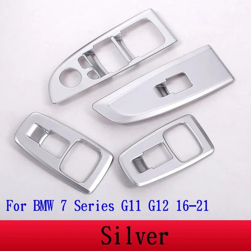 For BMW 7 Series F01 F02 G11 G12 ABS Silver/Carbon Fiber Car Window Lift Switch Button Frame Cover Trim Stickers Car Accessories