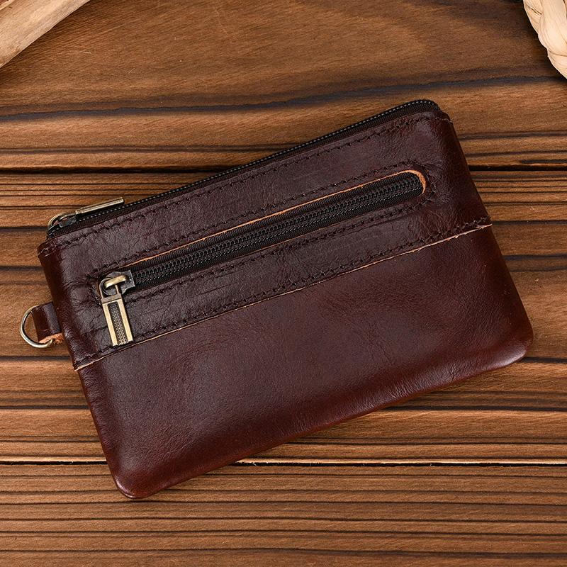 Little Coin Purse Genuine Leather Real Cowhide Men's Leather Short Wallet Mini Purse Men Women Key Wallet Card Zip With Key Ring