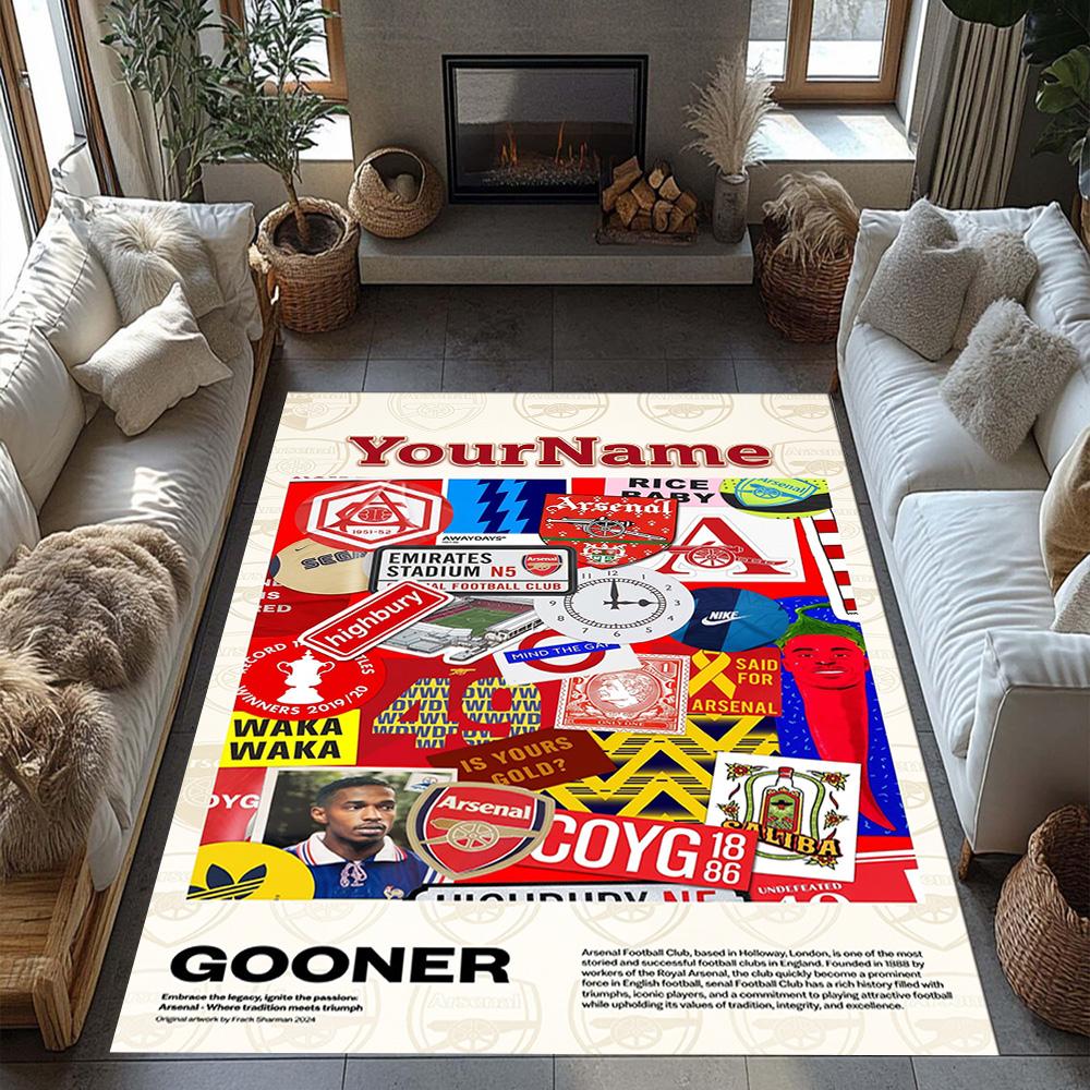 Arsenal Personalized Name Area Rug Perfect for Game Room Balcony Playrooms Entryway Antislip Carpet Anime Office Decor Birthday/Christmas Gift