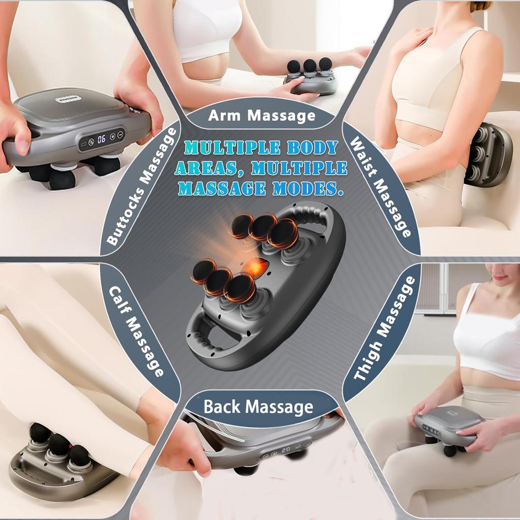 Six-Head Fascia Massager Vibrates Waist Back Shoulder Calf Body Massager Fat Burner Slim Relax Muscle Fitness USB Charging
