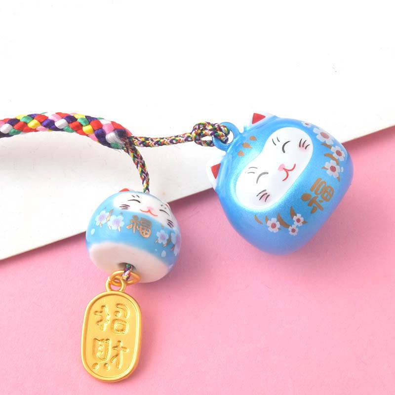 Japanischer Maneki-neko Zwillingskatzen Keramikglocken Anhänger für Handy, Auto oder Rucksack