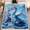 Blue Ice Dragon Castle Fantasy Blanket Soft Flannel Throw Home Decor Art Print Mythical Creature Bedding Gift for Dragon Fans