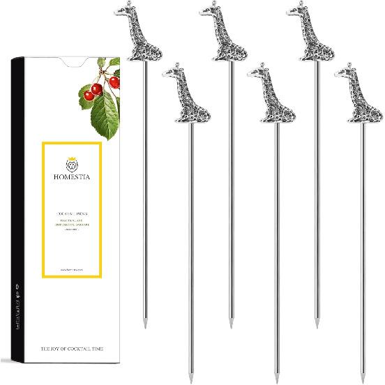 Homestia Metal Cocktail Picks for Drinks, 4.7  Reble Cocktail Toothpicks Garnish Cocktail Skewers Swords, 6Pcs Olive Martini Picks, Vintage Cocktail