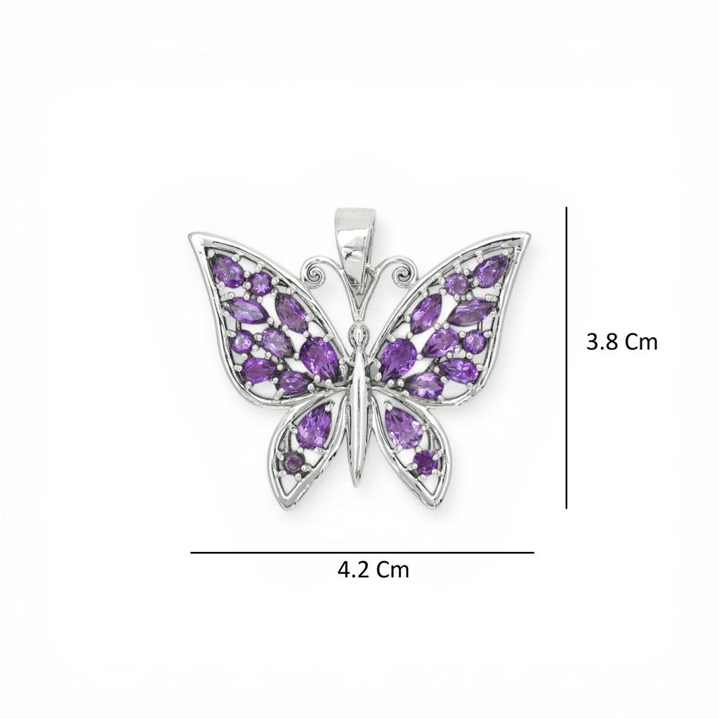 Butterfly charm pendant - 925 silver amethyst gemstone pendant, gift for daughter