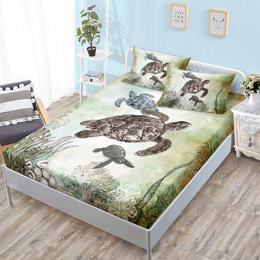 Ocean World Turtle Fitted Sheet Bed Mattress Protector Fashion Bedding Elastic Bed Sheets Kids Twin Full Queen King Bed Cover