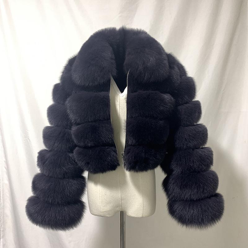 Cappotto da donna in finta pelliccia di volpe europea, Patchwork, Manica lunga