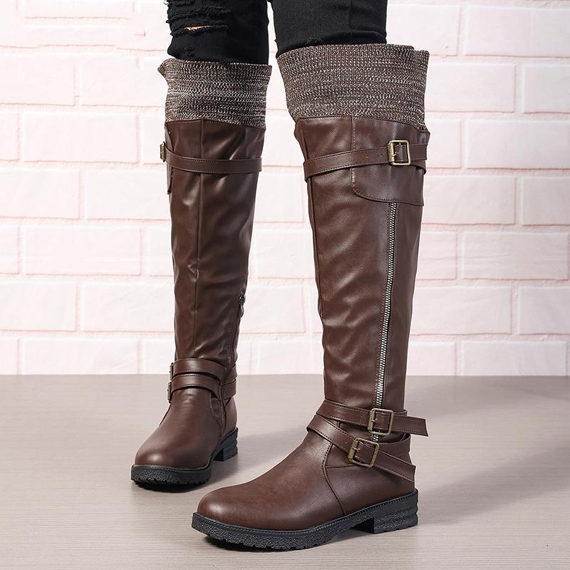 Women's Long Boots In Autumn and Winter, European and American Style, Low Heel, High Top Boots, Plus Size Women's Leather Boots
