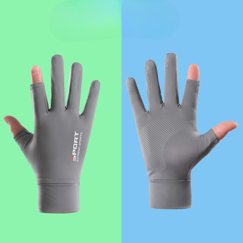 Sunscreen Gloves Driving Fishing Leaking Two Fingers Ice Silk Anti-slip Gloves Breathable Fitness Cycling Express Quick Dry Gloves