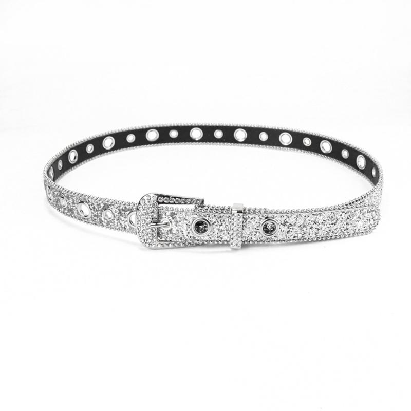 Teens Full Sequins Belt for Jeans Adjustable Pin Buckle Waist Belt Rhinestone Buckle Wide Waist Belt Ladies Skirt Belt