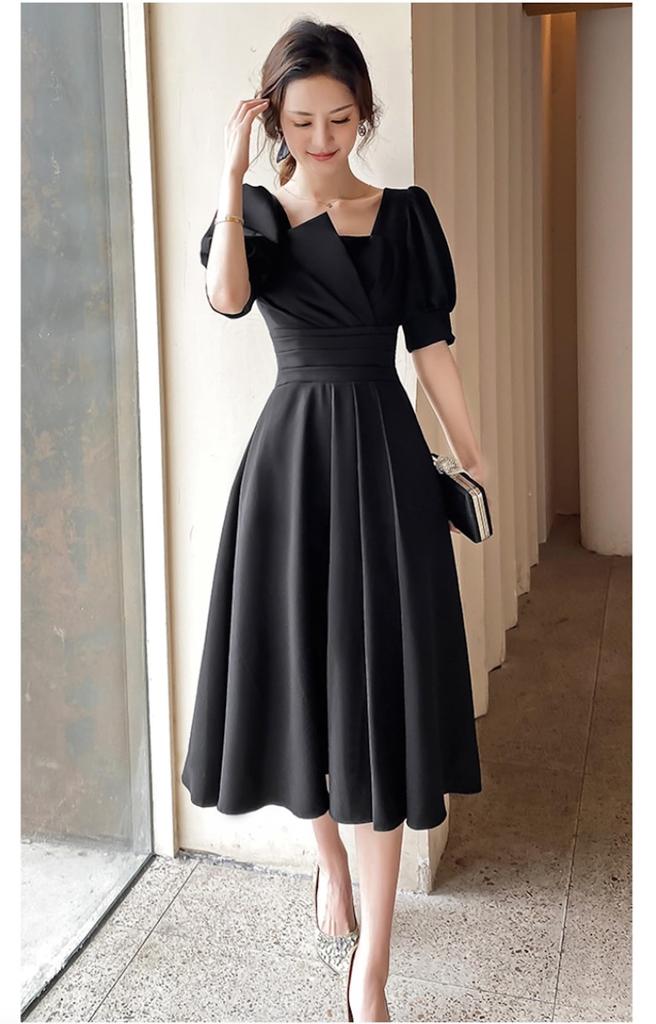 Wedding Party One Puff For Women In Their Look [EightSTAR Dress] Dress, Dress, Black, Piece, A-Line, Midi, Elegant, Adult, Sleeve, Formal, Stylish,