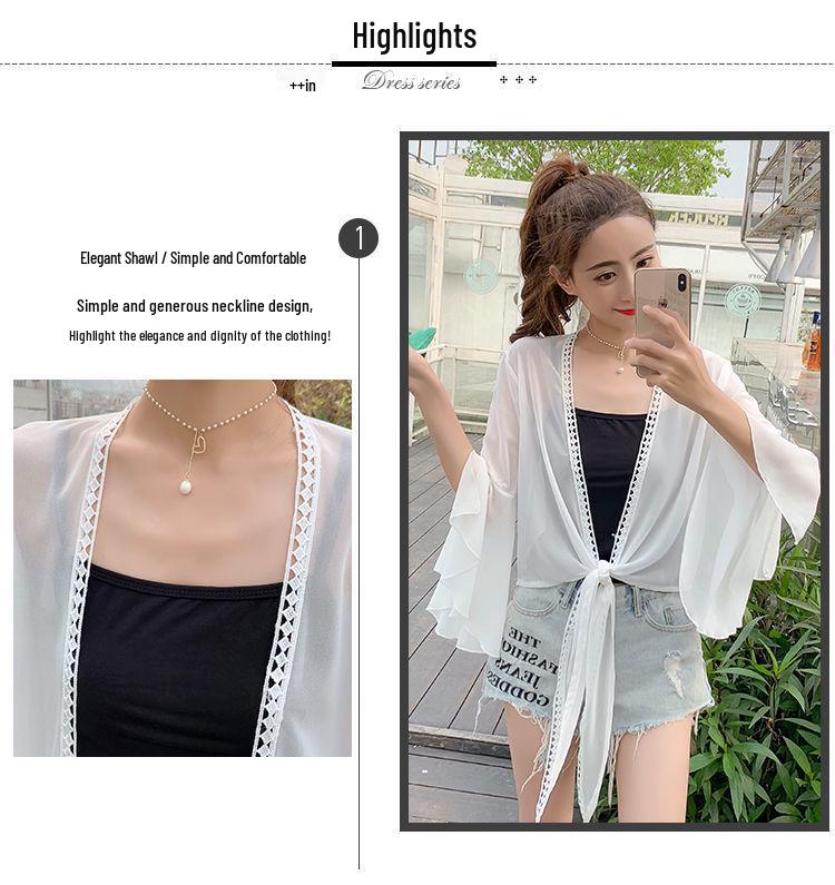 Women's Chiffon Sun Protection Cardigan - Loose, Versatile, Bell Sleeve, Trendy Outerwear