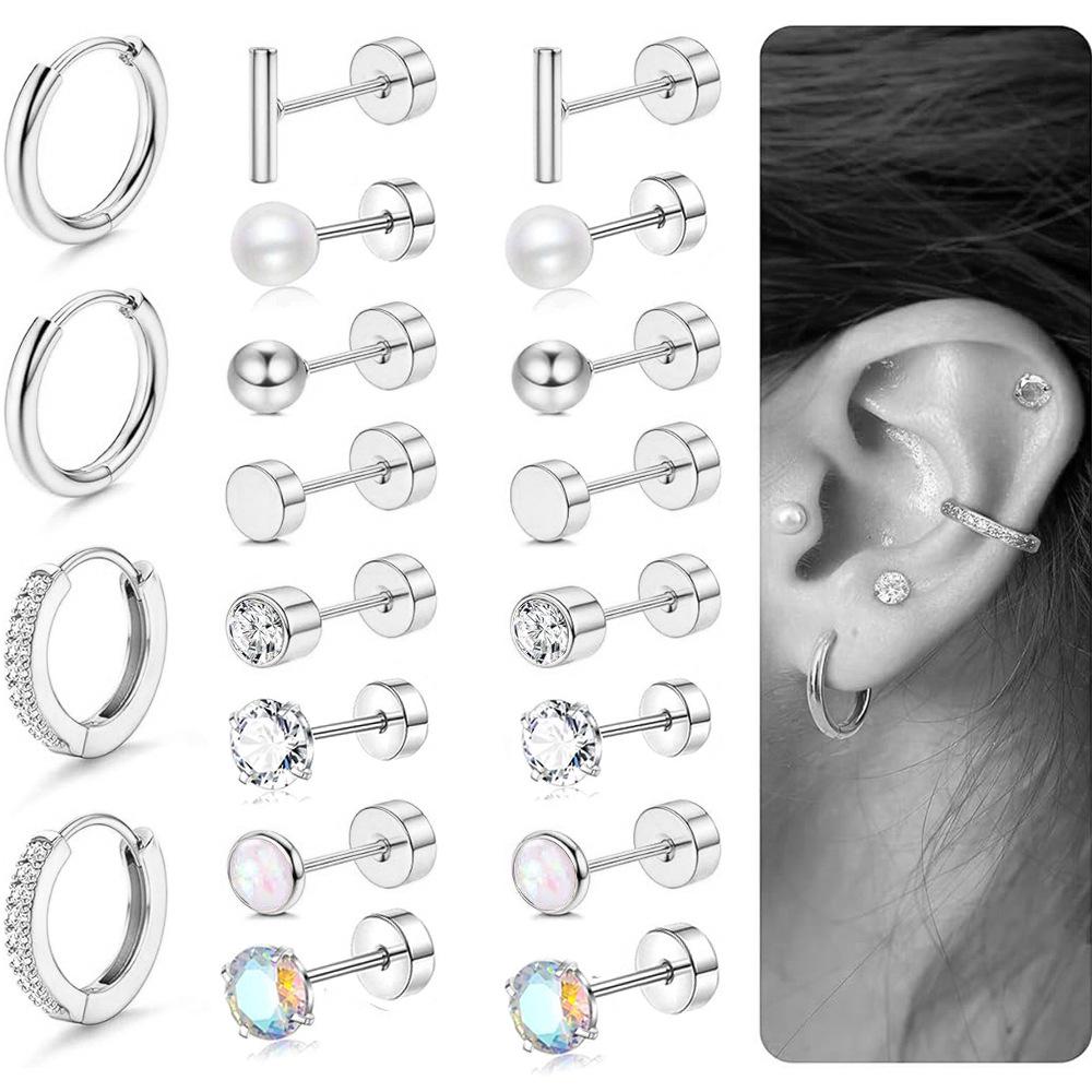 2024 Trendiges Edelstahl Zirkonia Rund Ohrring Set - Modeschmuck Auf Lager