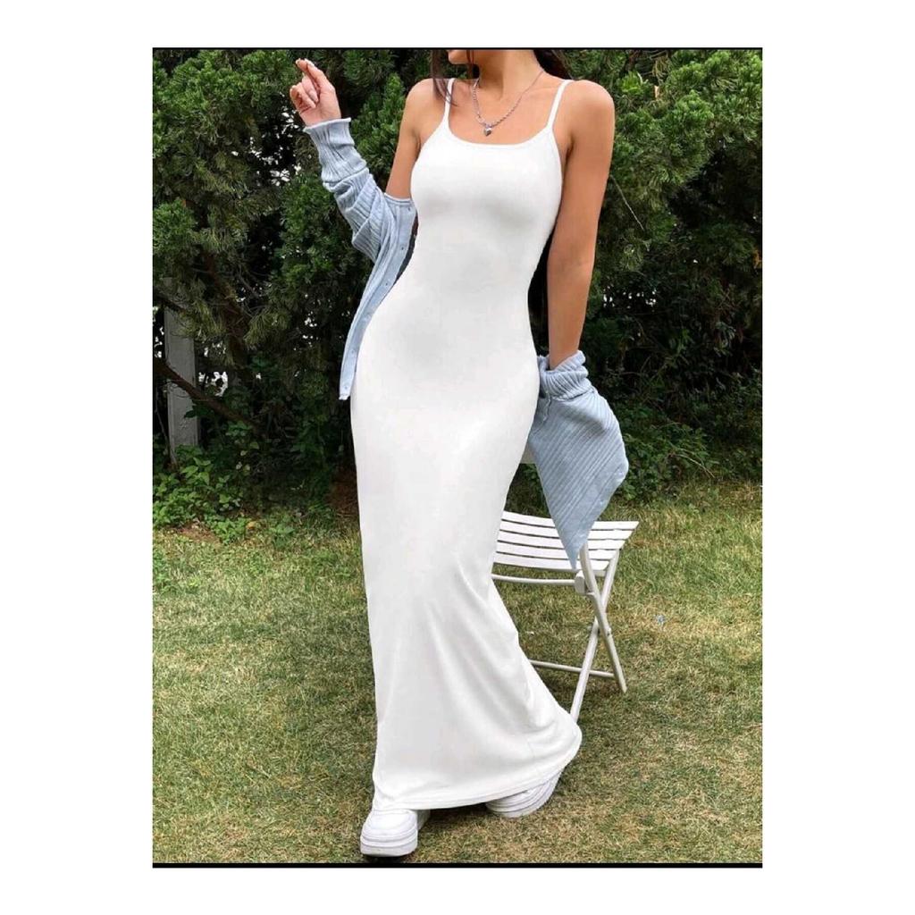 Black Fitted Maxi Flexible Sandy Dress With Adjustable Strap Length